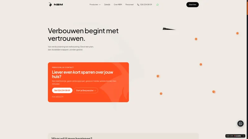 Website van Nederlandse Bouw Maatschappij