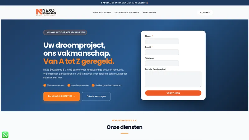 Website van Nexo Bouwgroep B.V