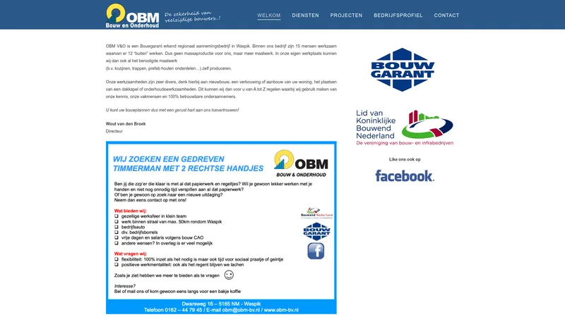 Website van OBM Verbouw en Onderhoud BV