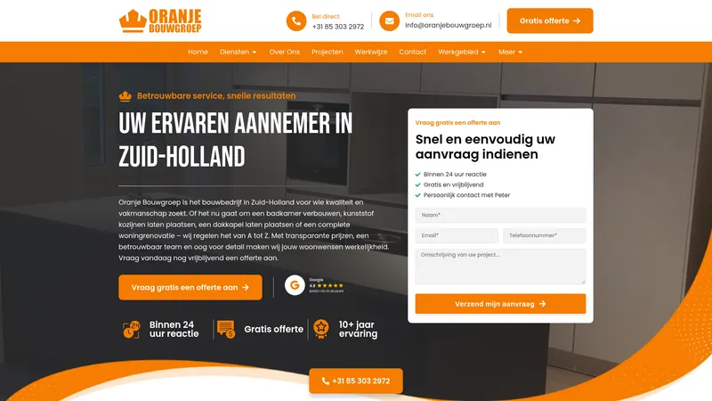 Website van Oranje Bouwgroep