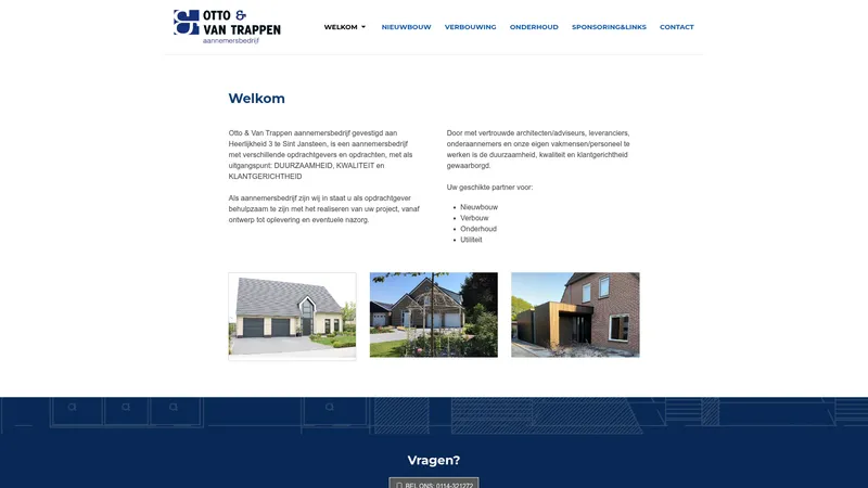 Website van Otto & Van Trappen Aannemersbedrijf