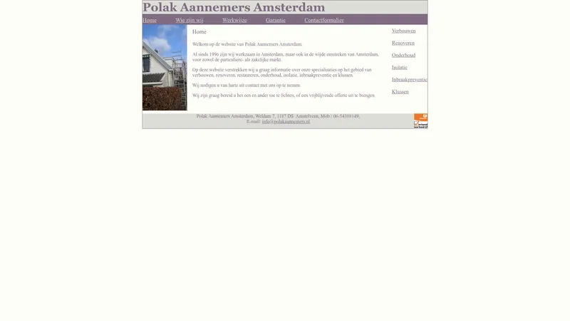 Website van Polak Aannemers Amsterdam