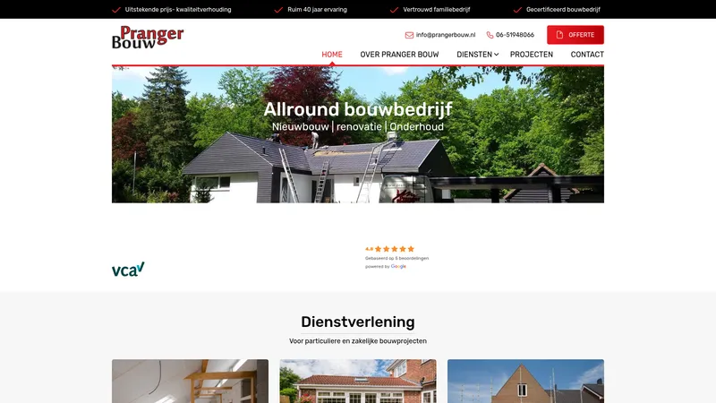 Website van Pranger Bouw