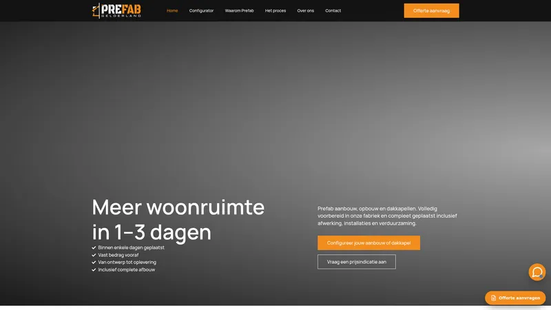 Website van Prefab Gelderland