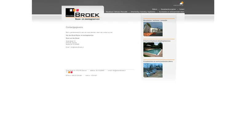 Website van R. van den Broek Bouw- & Montageservice