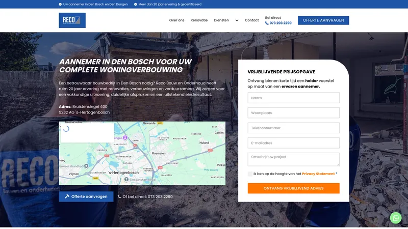 Website van Reco Bouw en Onderhoud | Aannemer en Bouwbedrijf Den Bosch