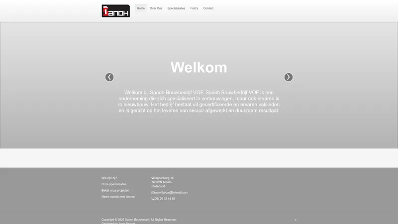 Website van Sanoh Bouwbedrijf