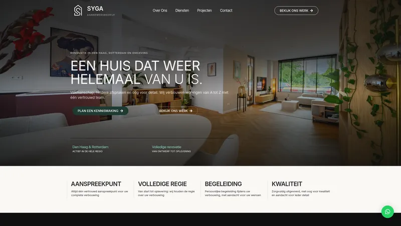 Website van Syga Aannemersbedrijf