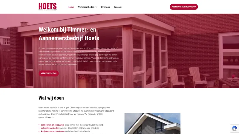 Website van Timmer- en Aannemersbedrijf Hoets