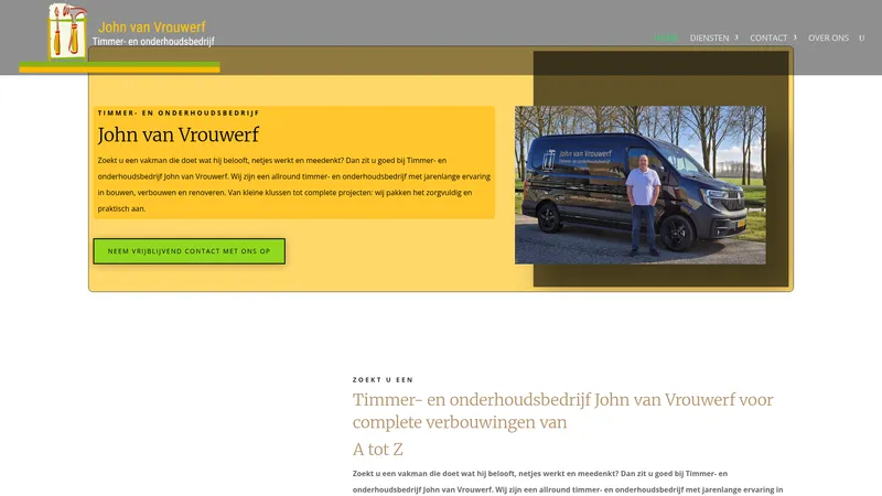 Website van Timmer- en onderhoudsbedrijf John van Vrouwerf