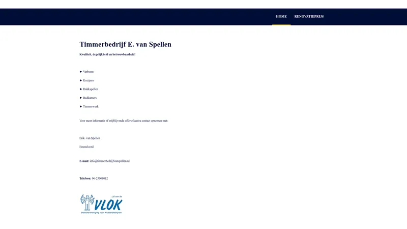 Website van Timmerbedrijf E. van Spellen