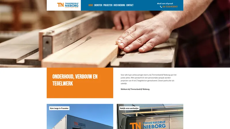 Website van Timmerbedrijf Nieborg