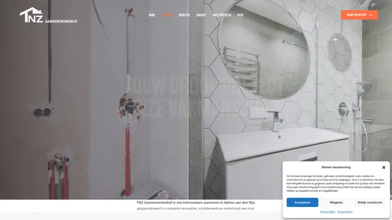Website van TNZ aannemersbedrijf