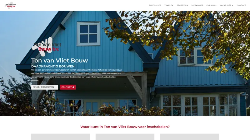 Website van Ton van Vliet's Bouw B.V.