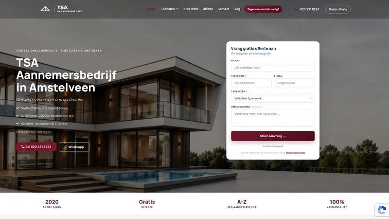 Website van TSA Aannemersbedrijf