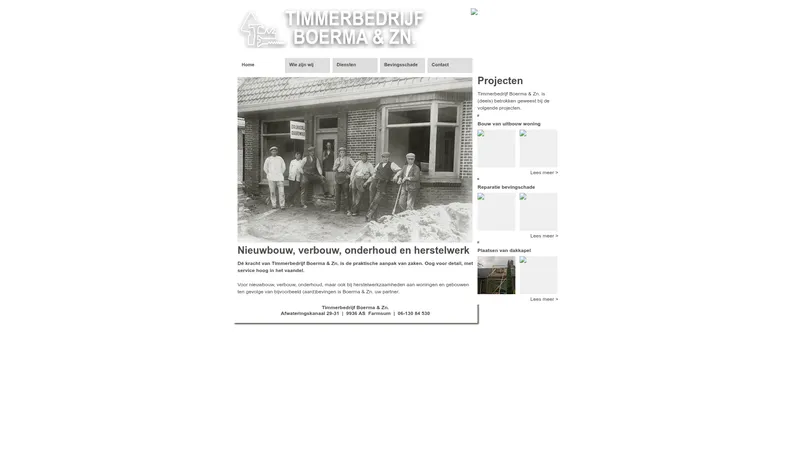 Website van V.O.F. Boerma & Zn. Timmer & Aannemersbedrijf