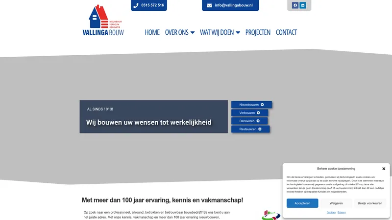 Website van Vallinga Bouw B.V.