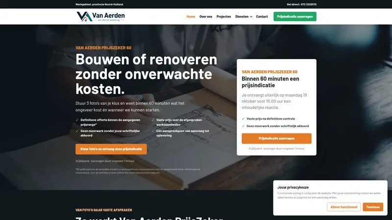 Website van Van Aerden Bouw en Renovatie