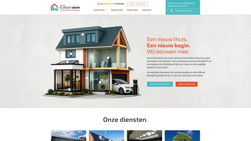 Website van van de Klundert Bouw