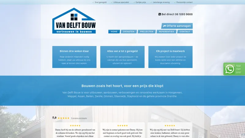 Website van Van Delft Bouw