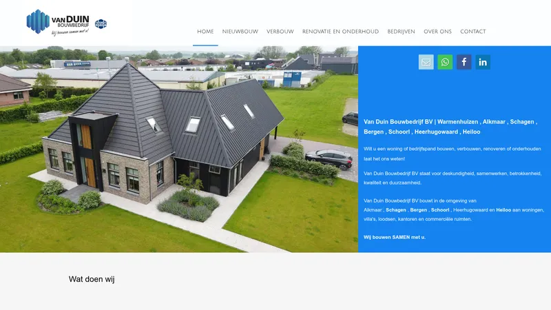 Website van Van Duin Bouwbedrijf BV