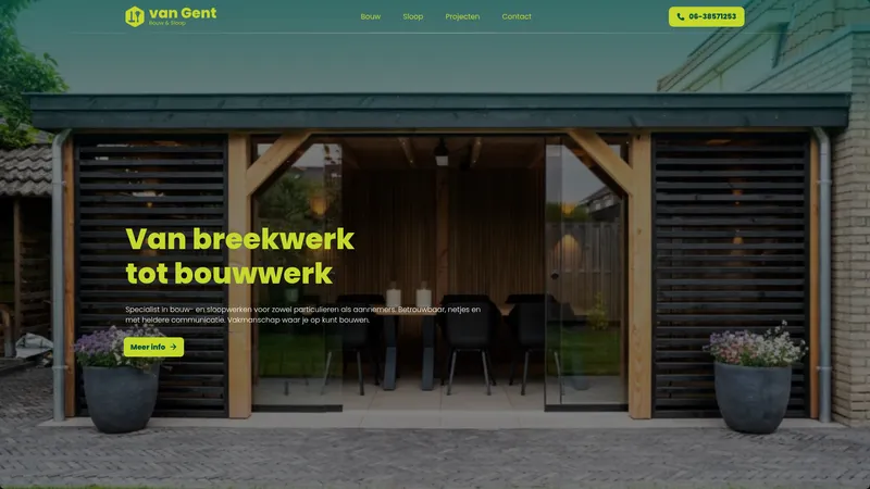 Website van Van Gent Bouw & Sloop