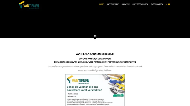 Website van Van Tienen Aannemersbedrijf B.V.