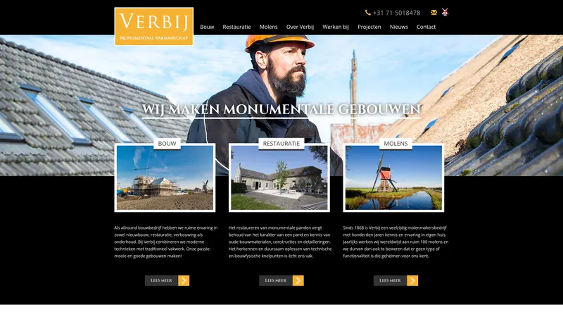 Website van Verbij Bouw- en Molenmakersbedrijf B.V.