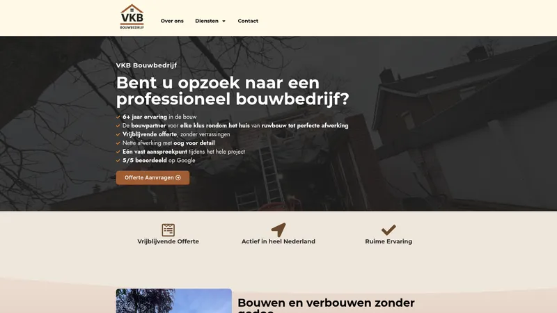 Website van Vkb bouwbedrijf