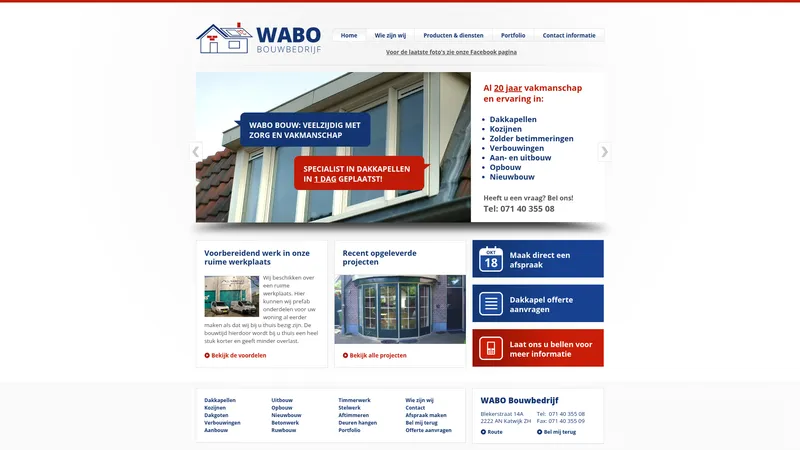 Website van WABO Bouwbedrijf