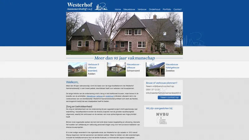 Website van Westerhof Aannemersbedrijf