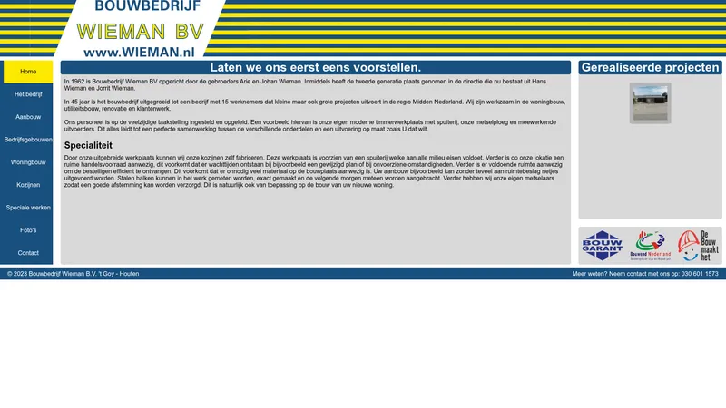 Website van Wieman Bouwbedrijf B.V.