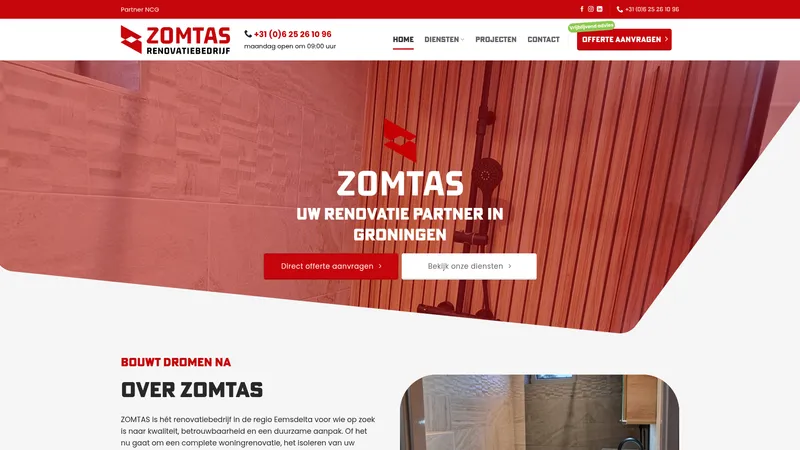 Website van ZOMTAS B.V. - Bouw- en renovatiebedrijf