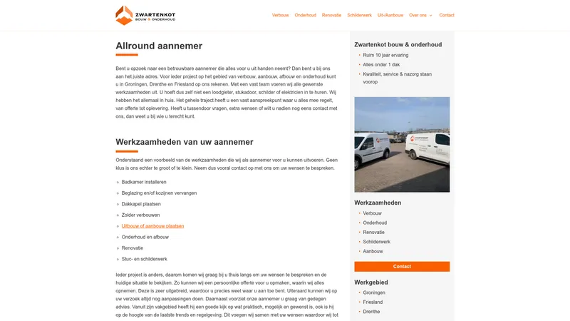 Website van Zwartenkot bouw & onderhoud